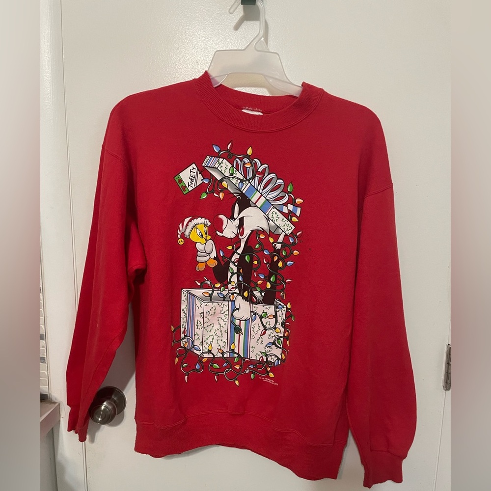 Vintage 90’s Hanes Warner Bros Sylvester tweety red Christmas Graphic Sweatshirt